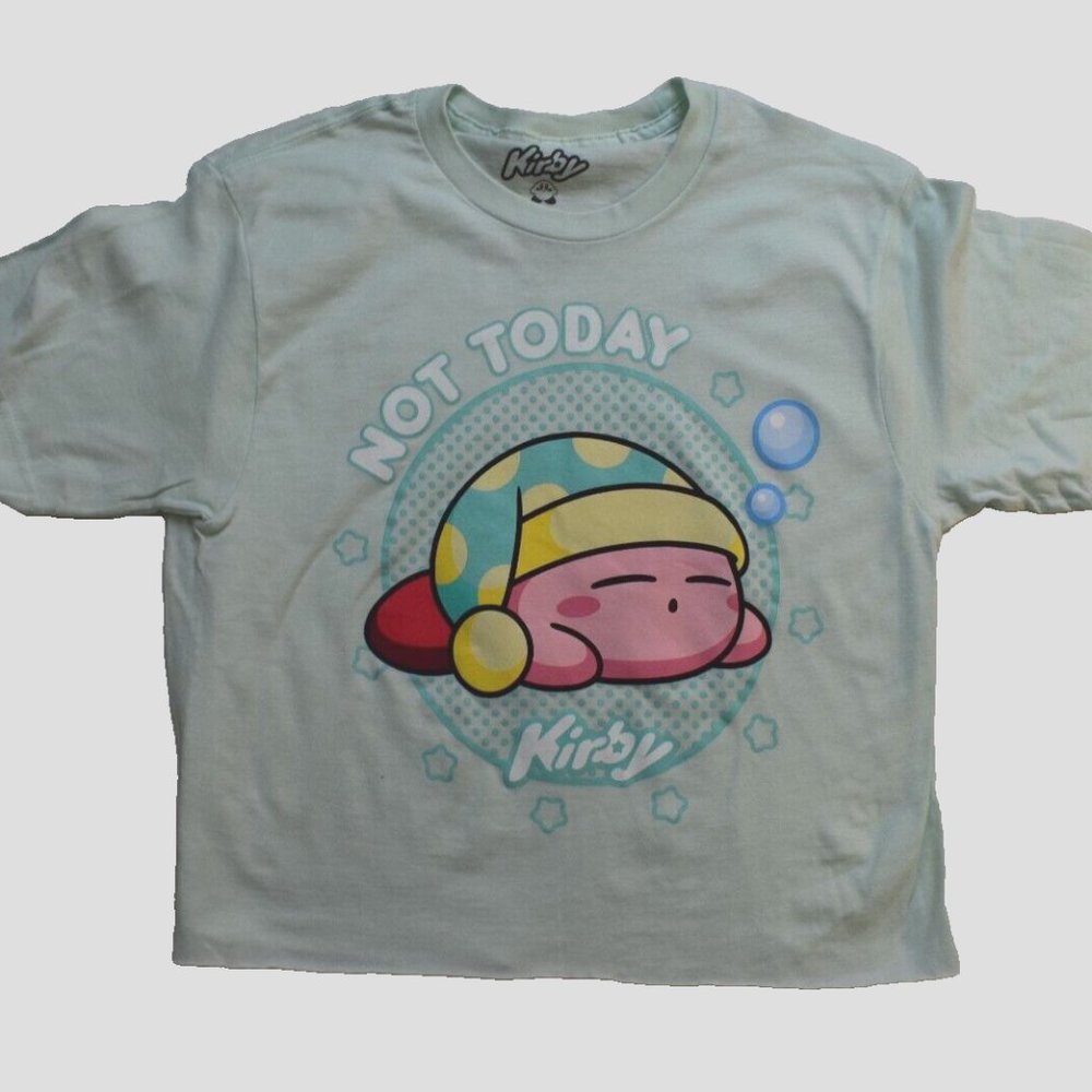 Kirby Juniors Not Today Kirby Sleeping Crop Mint T-Shirt New Small